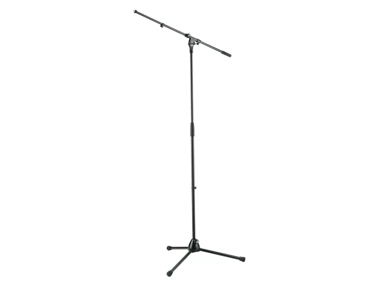 K&M 21020 Mikrofonstativ, lang fast galge, korte ben, Sort 